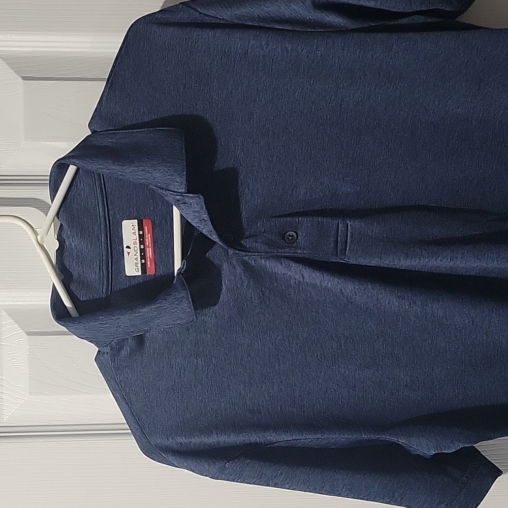 ⚫️257. Men polo shirt golf grand slam size medium heated blue